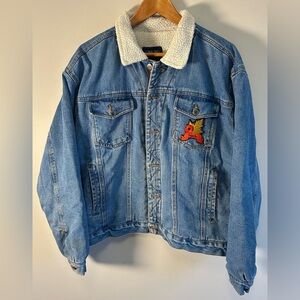 VTG Cherokee Mens Denim Jacket Sherpa Lined Canada Veterans Tribute Patch Size L
